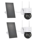 Pack of 2, Caméra IP sans fil Panoramique et Inclinaison 4MP - Alimentation sur Batterie/Solaire, Vision Nocturne Couleur, Audio Bidirectionnel, Compatible avec Alexa, Détection de Forme Humaine par PIR